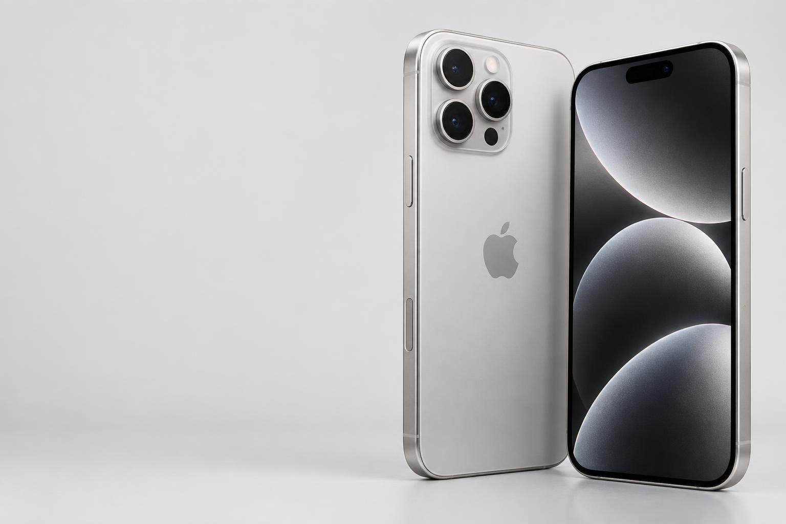 iPhone em titânio, visto de frente e de costas